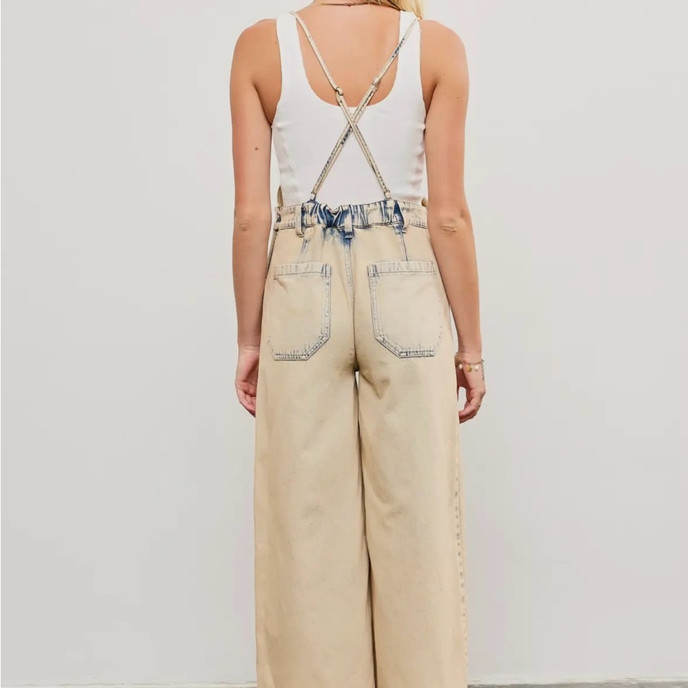 Beige Wide-Leg overall jeans